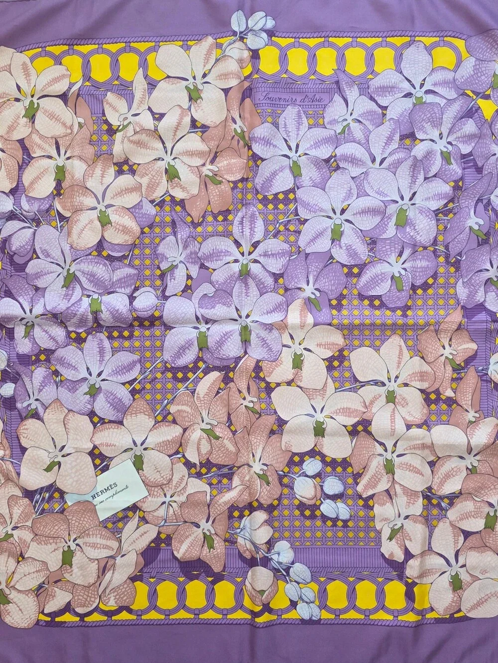 Hermès Lavender & Yellow Floral Silk Scarf